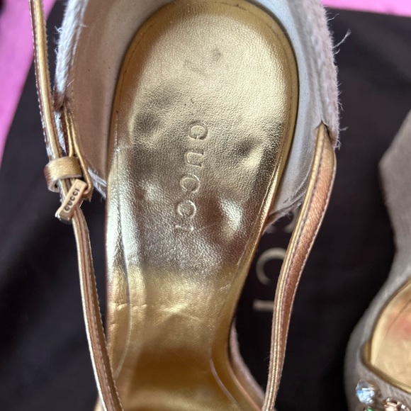 Gucci Rhinestone Ankle Strap Wedge Espadrilles. - Picture 10 of 11